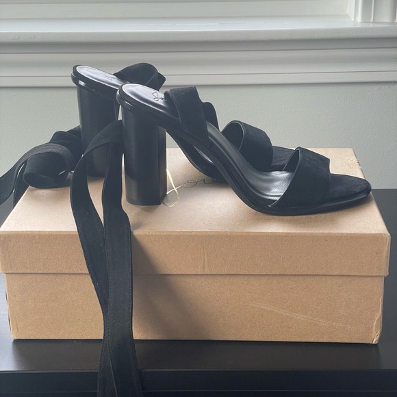 Joie Oki Ankle Tie Suede Sandal Black Block Heeled NWOT - Picture 1 of 12